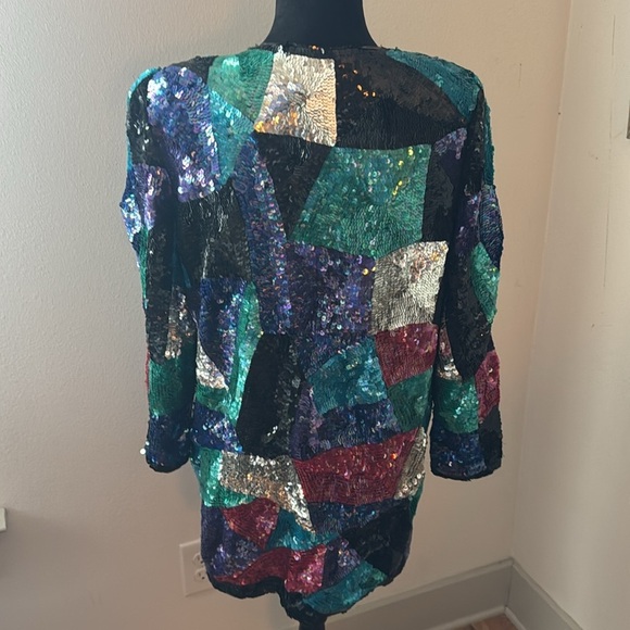 Jean for Joseph Le Bon silk geometric print sequin open front Jacket blazer Sz M - Picture 4 of 5